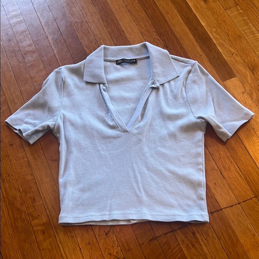 Zara Light Blue Collared Top